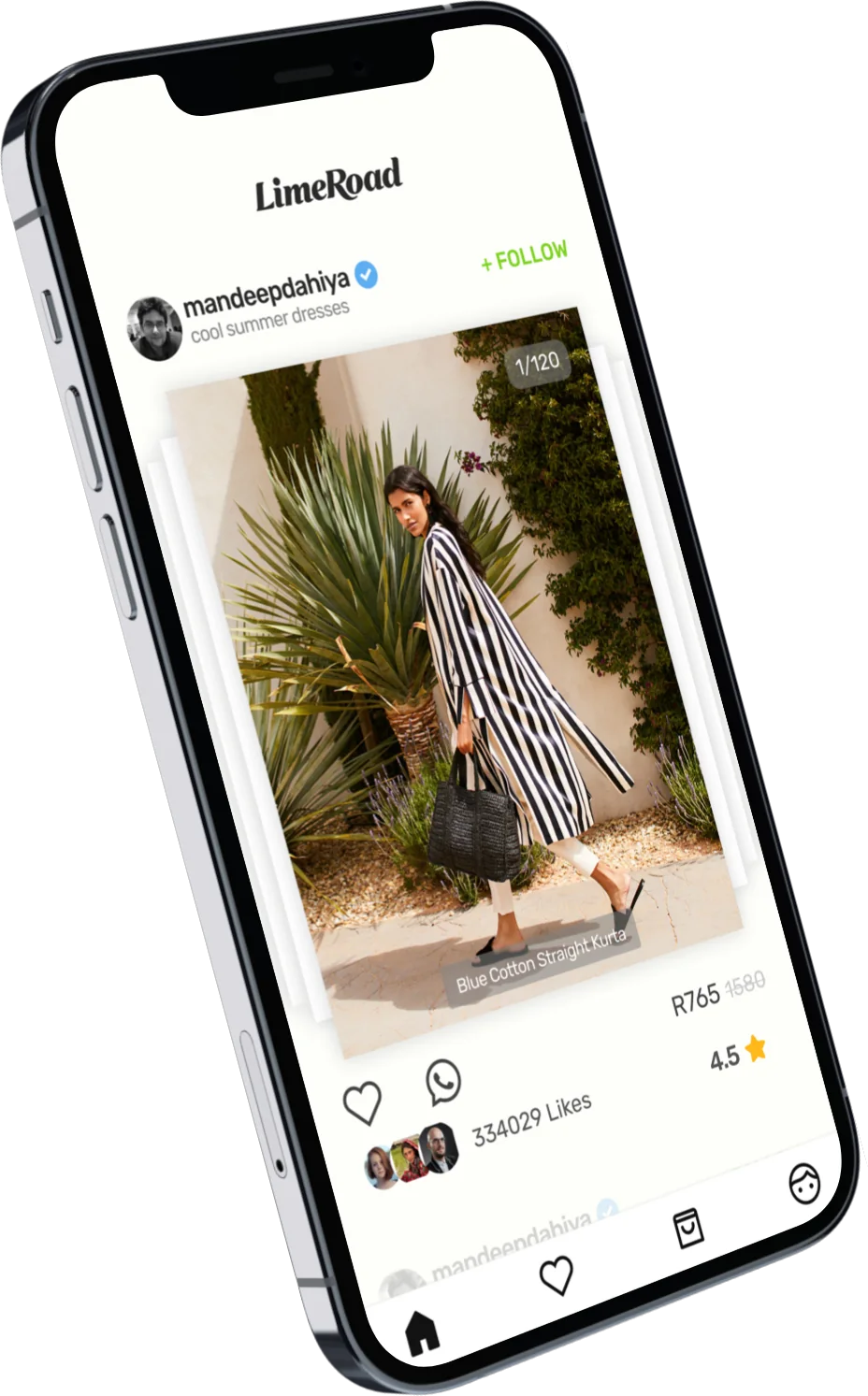 Limeroad social shopping feed post with price and likes
