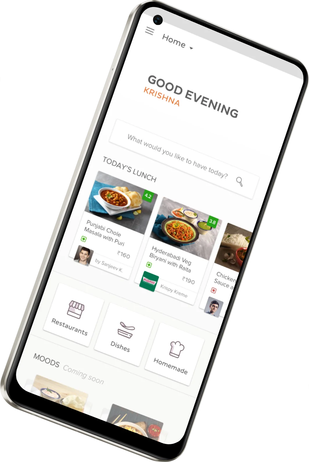 Tinyowl home: good evening greeting with today's lunch picks