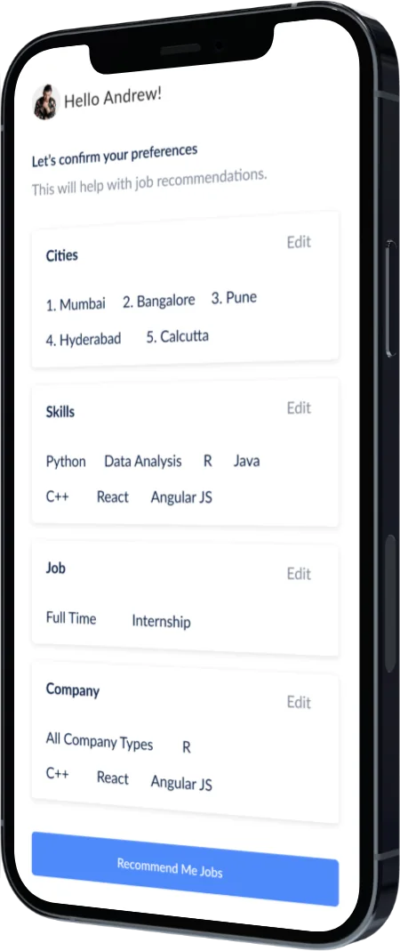 Upgrad job portal: confirm your preferences