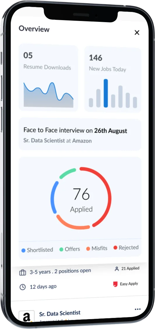 Upgrad job portal: application overview with applied count