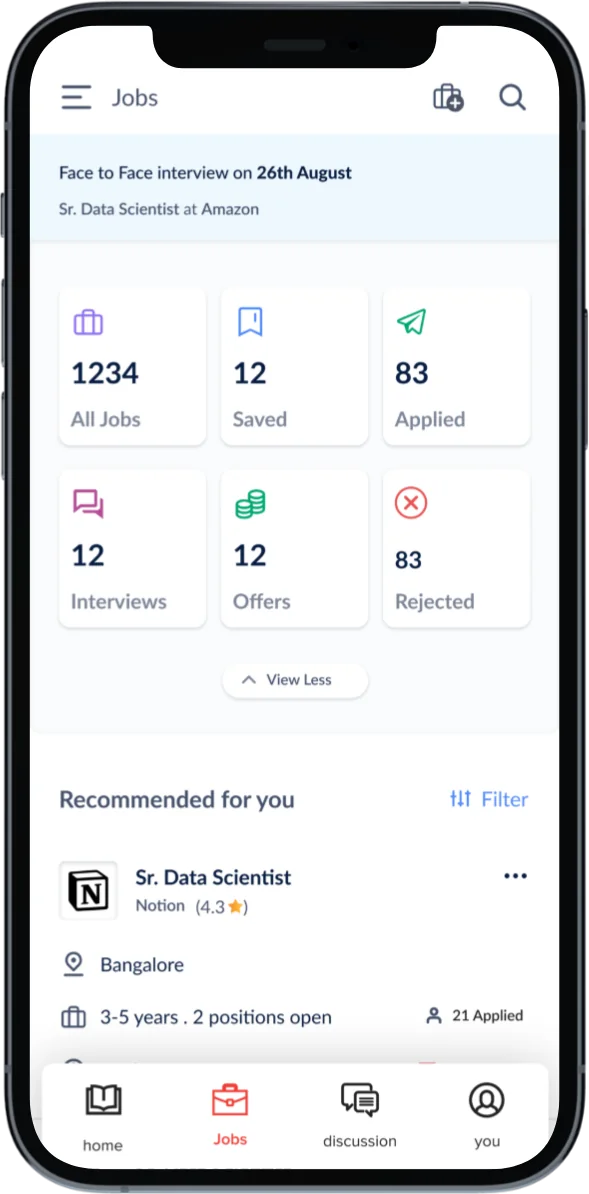 Upgrad job portal: jobs dashboard with saved, applied and offers